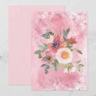 Blank Pretty Pink Watercolor Flowers Announcement