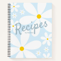 Blank Recipe Book | Elegant Daisy Flowers (Blue)