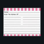 Blank Recipe Cards: Pink & White Stripes Postcard<br><div class="desc">Fun & whimsical blank recipe cards decorated with pink and white stripes. The perfect design for your favourite recipes.</div>