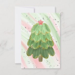 Blank Red Green Sparkle Modern Christmas Tree Announcement
