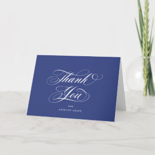 Blank Royal Blue Elegant Script Graduation Thank You Card