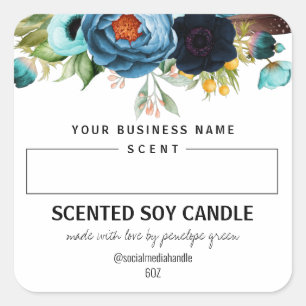Blank Scented Soy Candle Labels With Blue Flowers