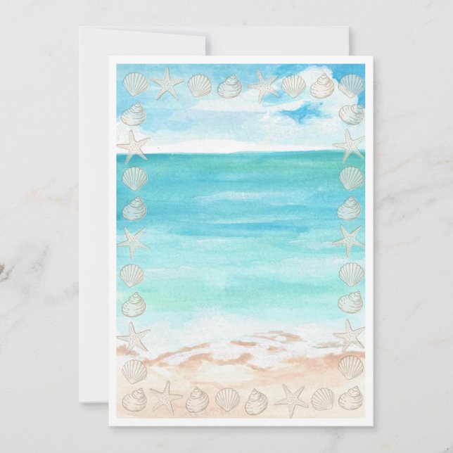 Blank Seaside seashell Summer Blue Elegant Pretty Invitation (Front)