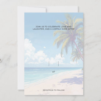 Blank Seaside Summer Blue Elegant Pretty Wedding Invitation