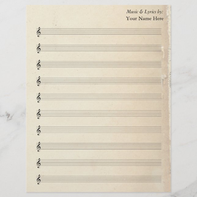 Blank Sheet Music 10 Stave Vintage Old Book Page  (Front)