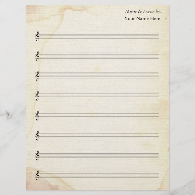 Blank Sheet Music 8 Stave Old Stained Paper (Front)