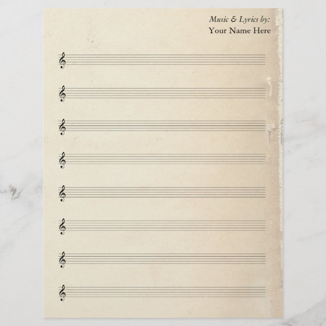 Blank Sheet Music 8 Stave Vintage Old Book Page  (Front)