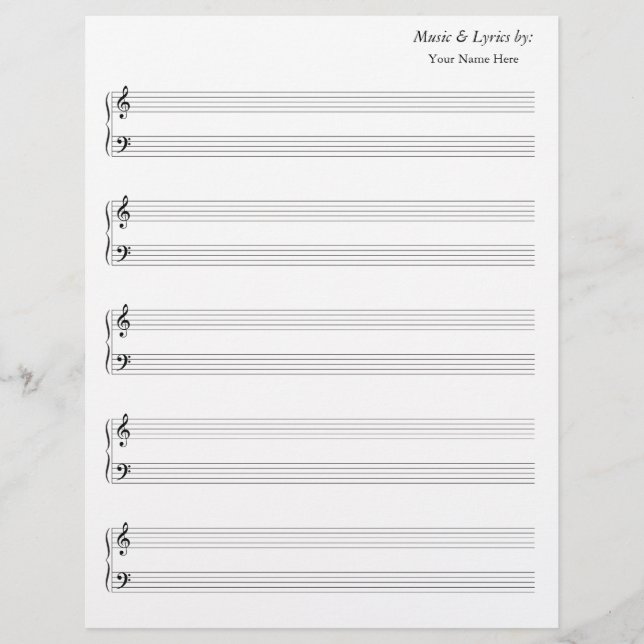 Blank Sheet Music Grand Staff Bass and Treble (Front)