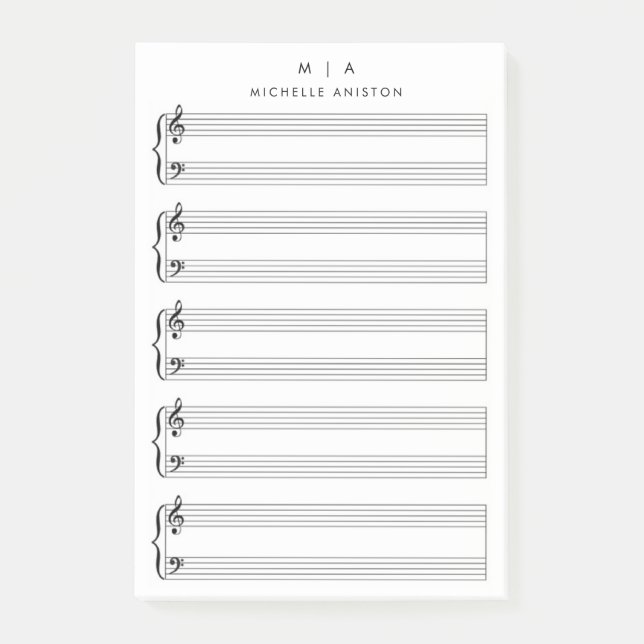  Blank Sheet Music Monogram Minimalist  Post-it Notes (Front)