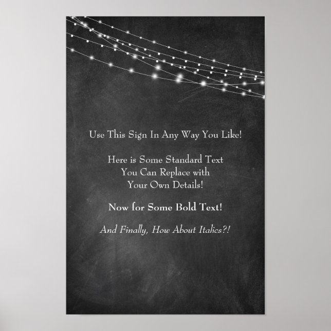 Blank Sign w/ Chalkboard Text & Light Strings: DIY (Front)