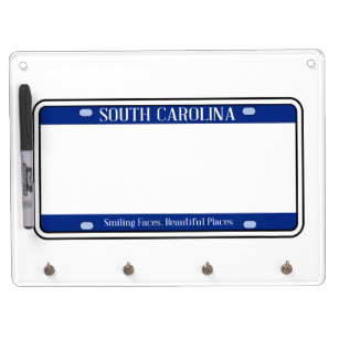 Blank South Carolina State License Plate Dry Erase Board With Key Ring Holder