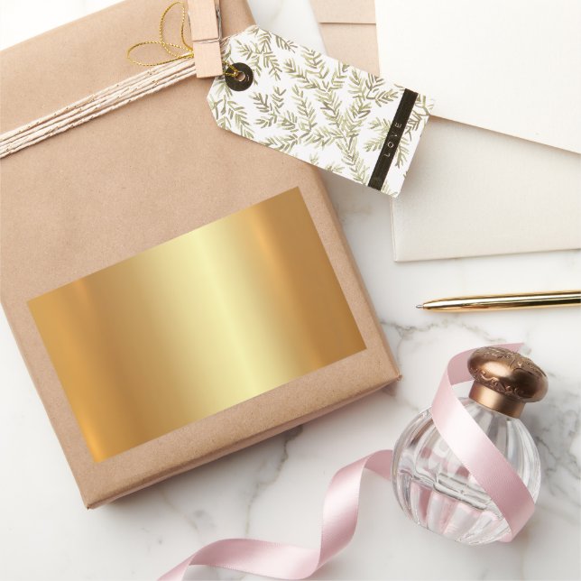 Blank Template Custom Text QR Code Your Logo Gold Rectangular Sticker (Gifting)