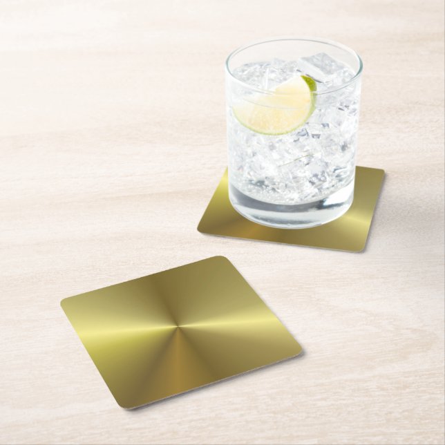 Blank Template Faux Gold Metallic Look Elegant Square Paper Coaster (Insitu)