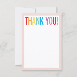 BLANK THANK YOU colourful rainbow letters pink Card