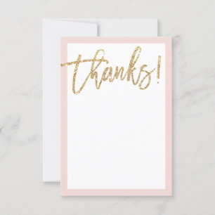 BLANK THANK YOU gold glitter script blush pink Card