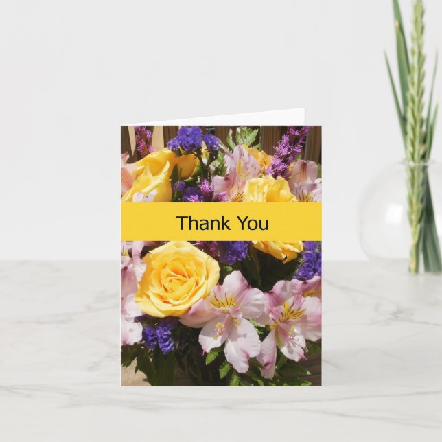 Blank Thank You Note Card - Bright Flowers (Front)