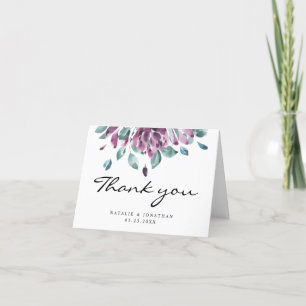 BLANK thank you wedding purple watercolor flowers Card