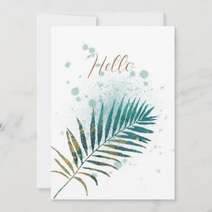 Blank Turquoise and Gold Tropical Leaf Announcement