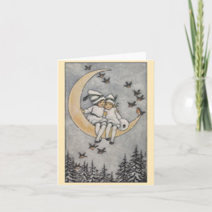 Blank Vintage Wintry Elves on the Moon Card