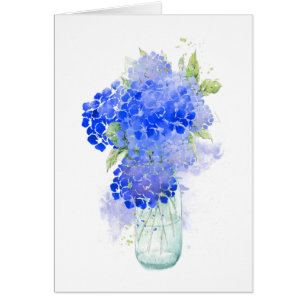 Blank Watercolor Blue Hydrengea Flower