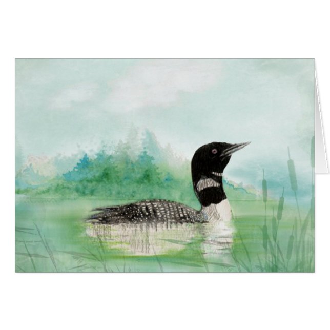 Blank Watercolor Loon Bird Nature Art (Front Horizontal)