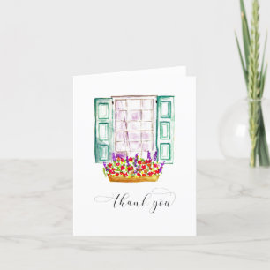Blank Watercolor Window Flower Box Script swashes Thank You Card