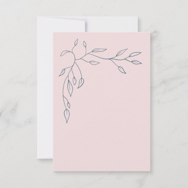 Blank Wedding Thank Card Pink/Navy Leaves (Front)