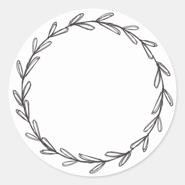 Blank white Hand Drawn Wreath  Classic Round Sticker (Front)