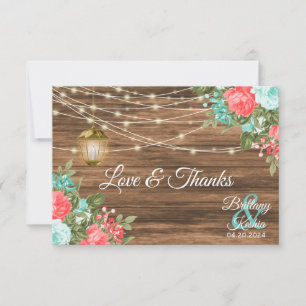 Blank - Wood, Lantern and Teal, Coral Floral Thank You Card