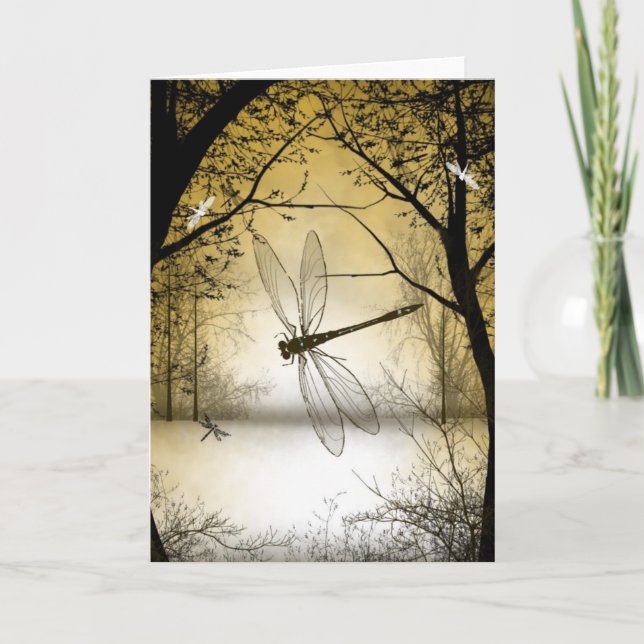 Blank Woodland Dragonfly Greeting Card (Front)