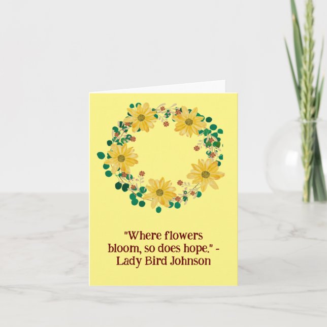 Blank Yellow Flower Minimalist Vine Wreath Card (Front)