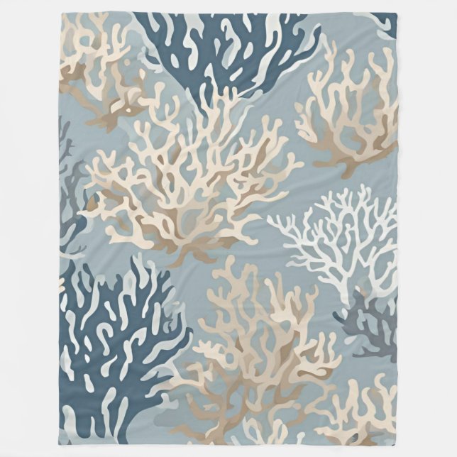 Blanket Blue Beige Coral Nautical Coastal (Front)