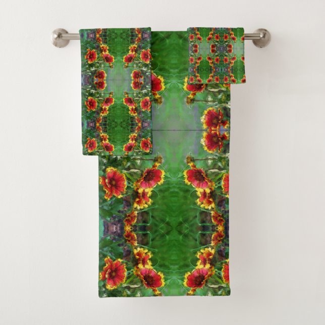 Blanket Flower Daisies Watercolor Abstract Bath Towel Set (Insitu)