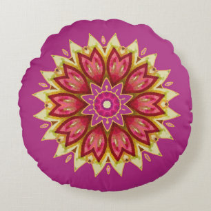 Blanket Flowers on Magenta Round Cushion