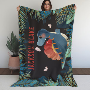 Blanket for Boys with Dinosaur and Golden Foliage
