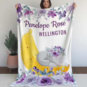 Blanket for Girls Cute Elephant on a Banana