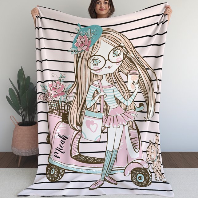 Blanket for Girls with Girl and Cat With Scooter (Blanket for Girls with Girl and Cat With Scooter (L))