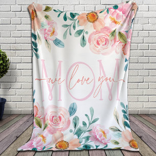 Blanket for Mum Pink Peony Flowers We Love You