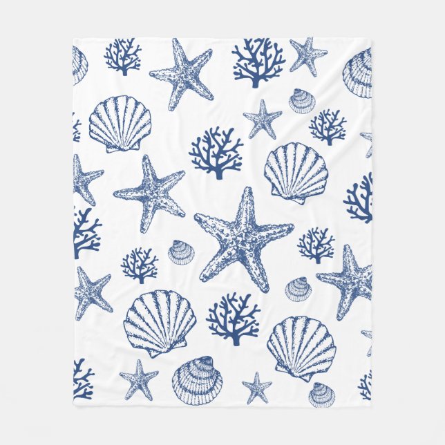 Blanket Navy Blue Seashell Pattern  (Front)