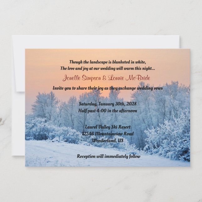 Blanket of White Winter Wonderland Wedding  Invitation (Front)