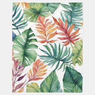 Blanket Orange Green White Tropical Palm Leaves 