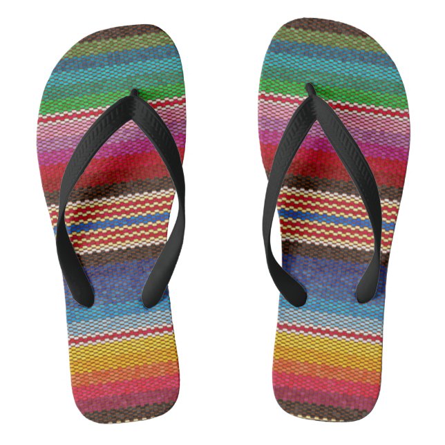 Blanket Stripes Ethnic Mexican Fabric Pattern Thongs (Footbed)