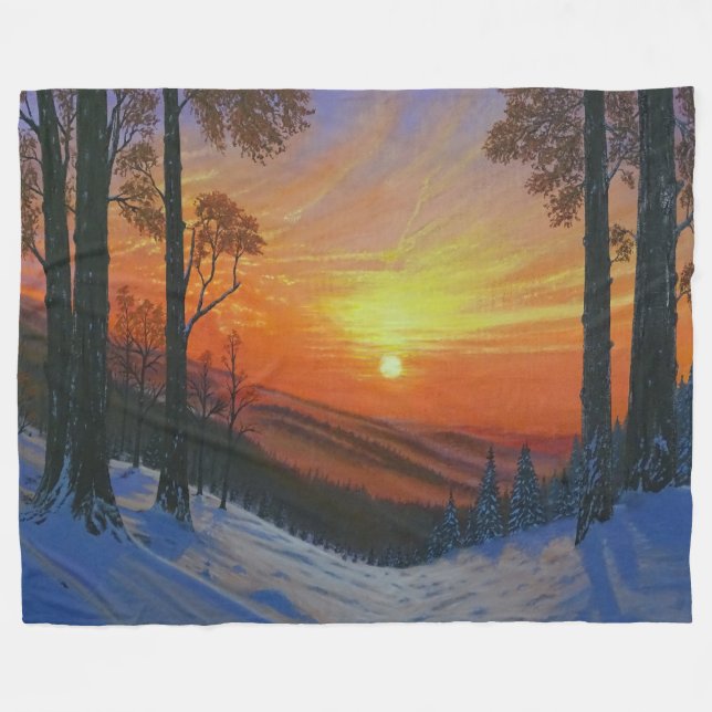 Blanket - "Sunset Over Snowy Forest" (Front (Horizontal))