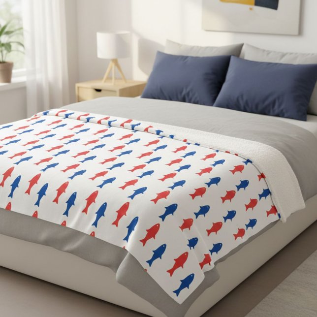 Blanket with red and blue fish, nautical design (Creator Uploaded)