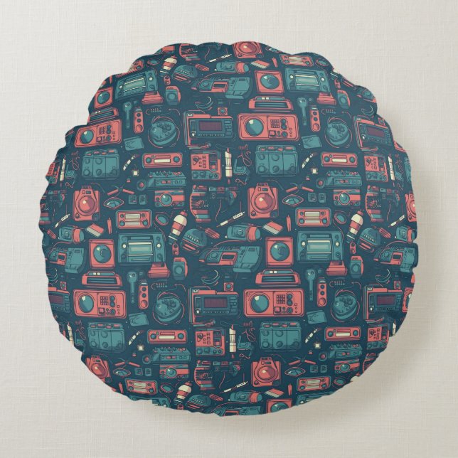 Blast From the Past: 80's Tech Round Cushion (Front)