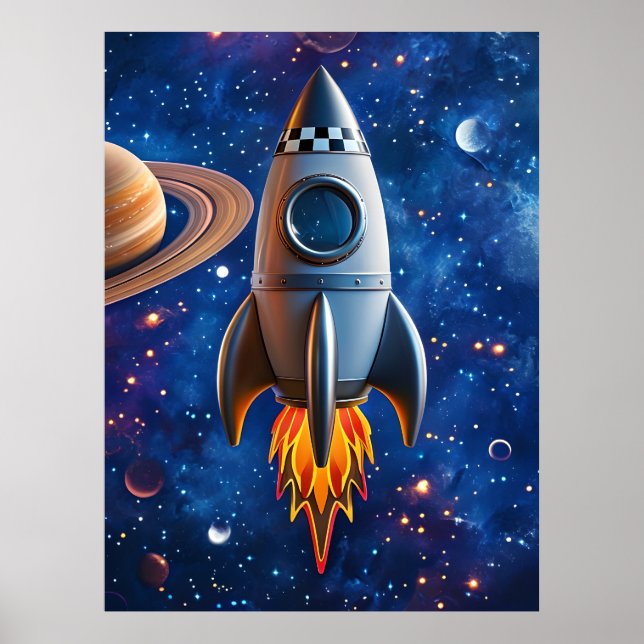 Blast Off – Cartoon Rocket Poster (Front)