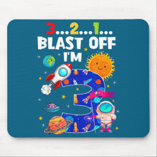 Blast Off I'm 3 Years Old 3rd Birthday Spaceship A Mouse Pad