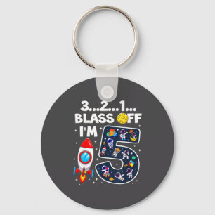Blast Off I'm 5 Years Old 5th Birthday Spaceship A Key Ring