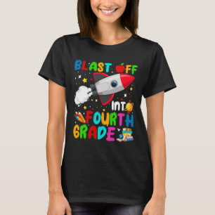 Blast Off Into 4th Grade Rocket Outer Space Back T T-Shirt