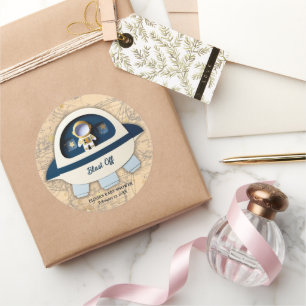 Blast Off! Modern Vintage Astronaut Baby Shower Classic Round Sticker